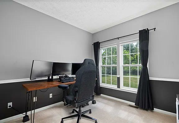 Den with chair rail wainscot, currently a home office